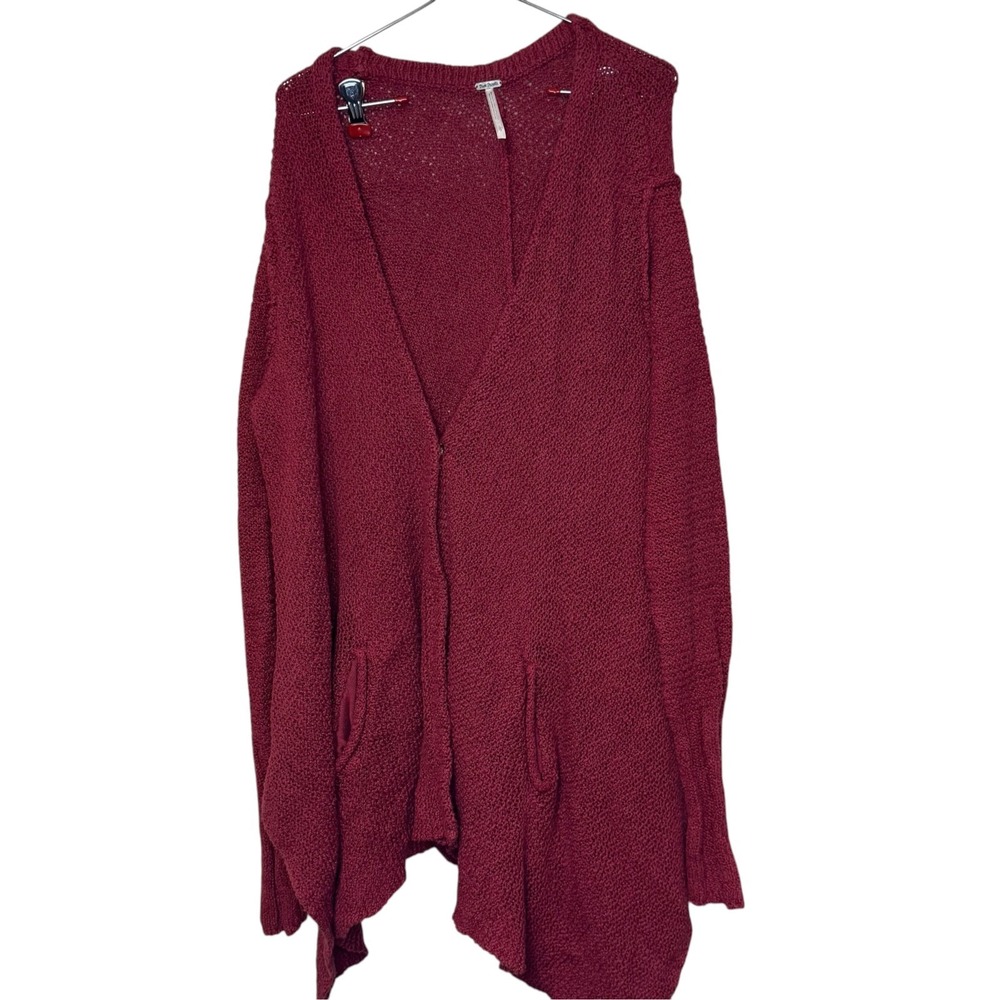 Free People Womens Sweater Long Sleeve Cardigan Snap Button Slouchy Red Large